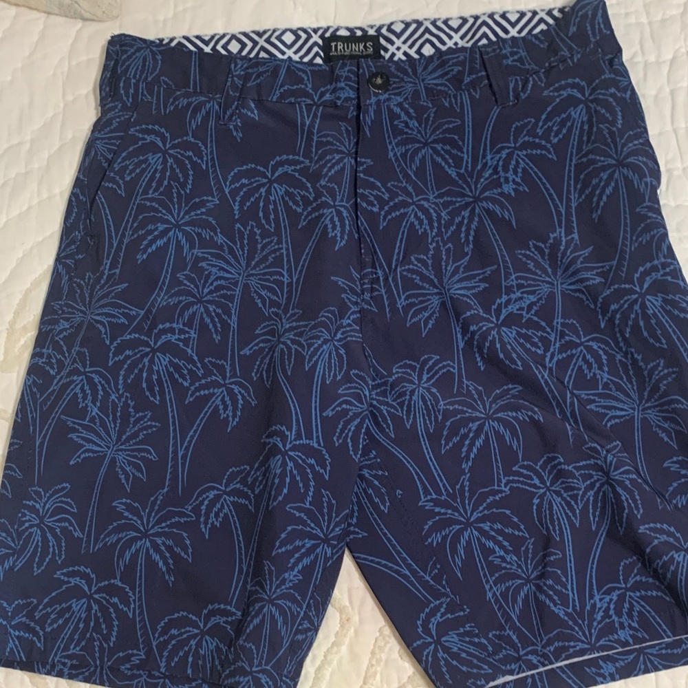 Trunks Men's Blue Palm Print Flat Front Shorts